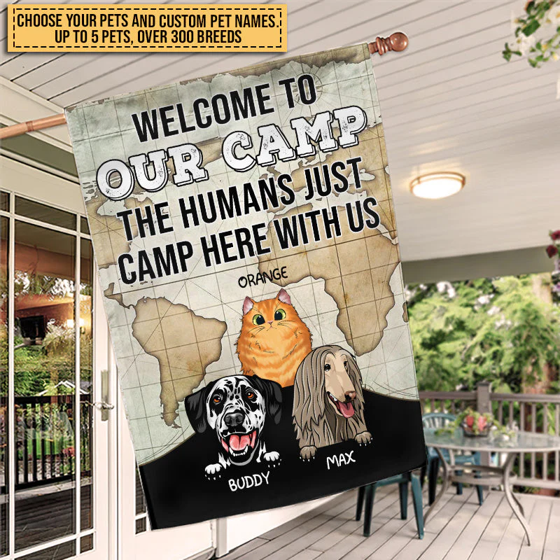 Camping Dog, Cat, Pet, Camper, Welcome To Our Camp Custom Flag - Image 5