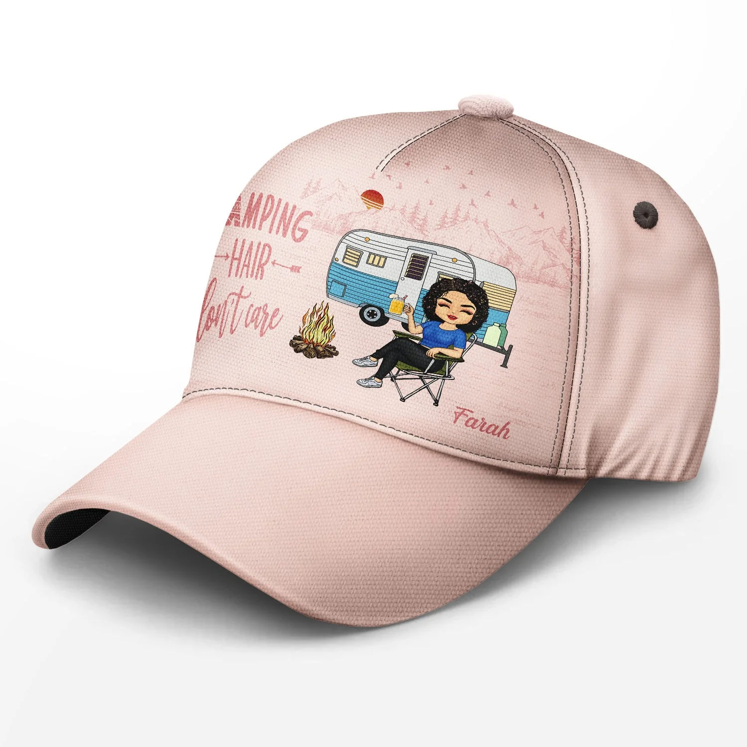 Camping Hair Don't Care - Gift For Camping Lovers, Campers, Women - Personalized Classic Cap - Image 2