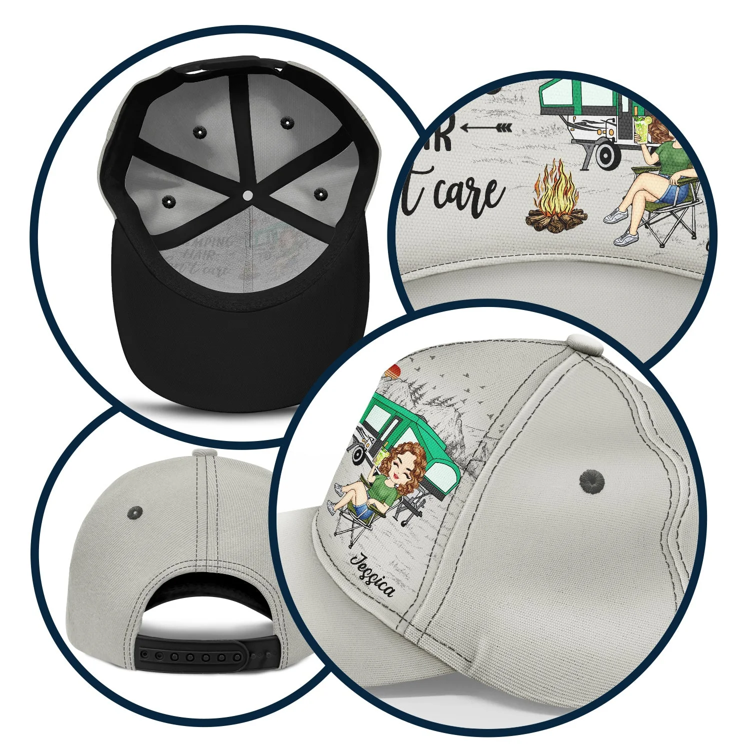 Camping Hair Don't Care - Gift For Camping Lovers, Campers, Women - Personalized Classic Cap - Image 5
