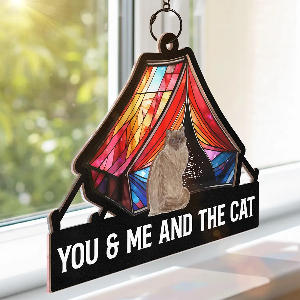 Camping Home Is Where We Park It, You And Me And The Cats - Personalized Window Hanging Suncatcher Ornament - Image 3