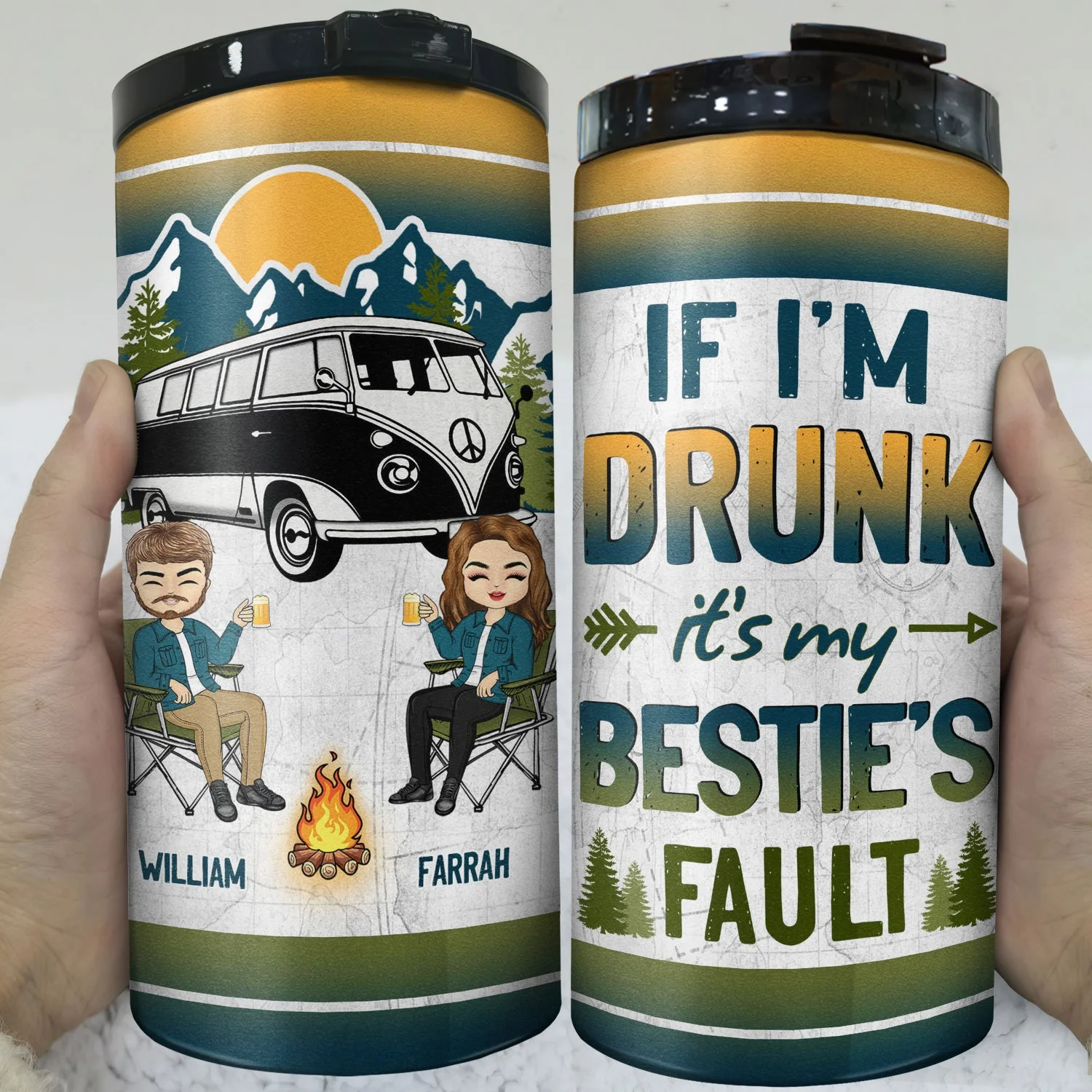 Camping If I'm Drunk - Gift For Bestie - Personalized Custom 4 In 1 Can Cooler Tumbler - Image 3