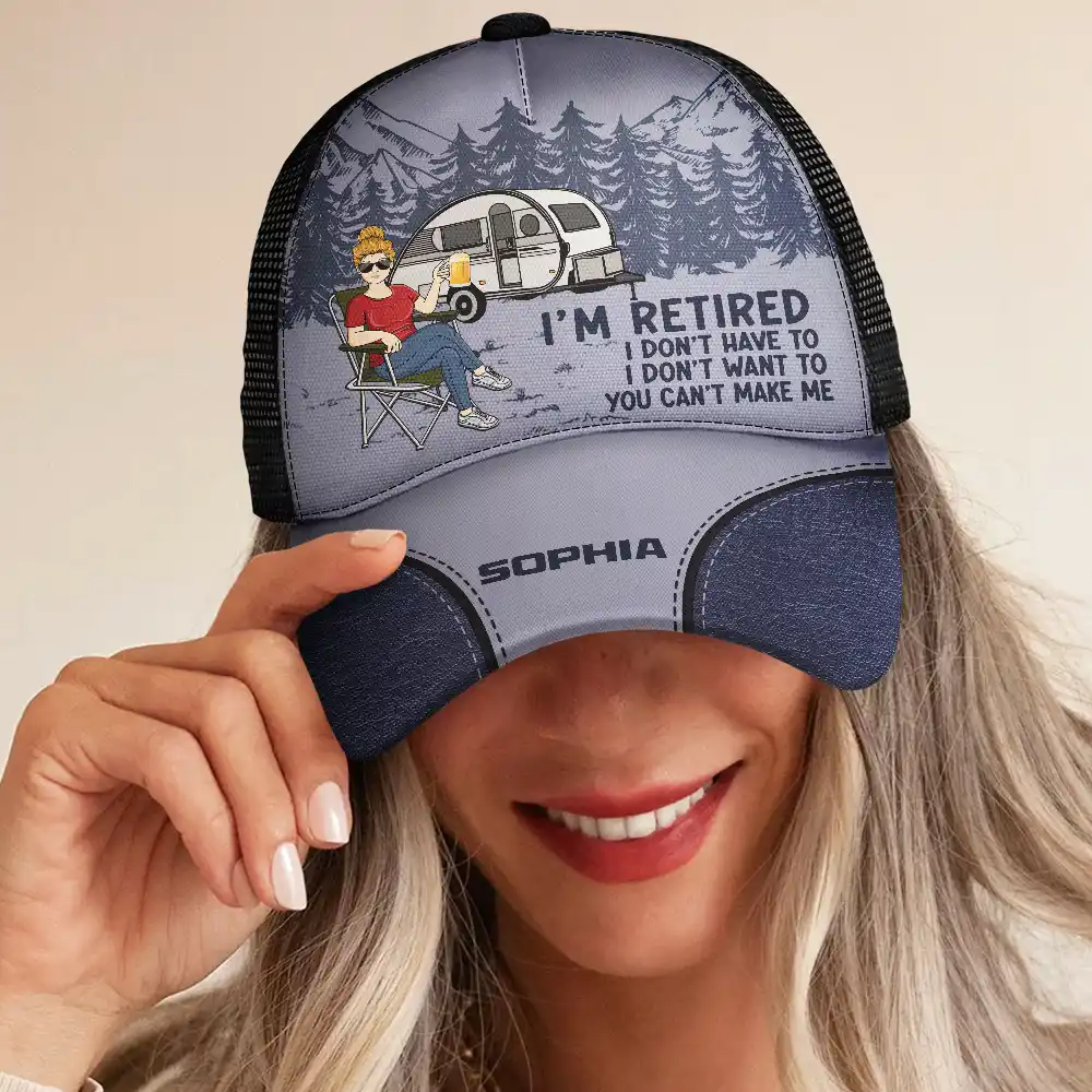 Camping I'm Retired I Don't Want To - Personalized Mesh-back Casual Cap - Image 5