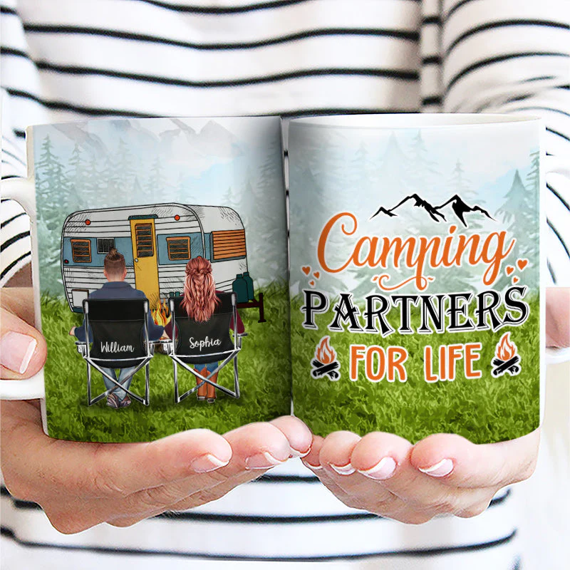 Camping Partner For Life - Gift For Camping Lovers - Personalized Custom White Edge-to-Edge Mug - Image 2