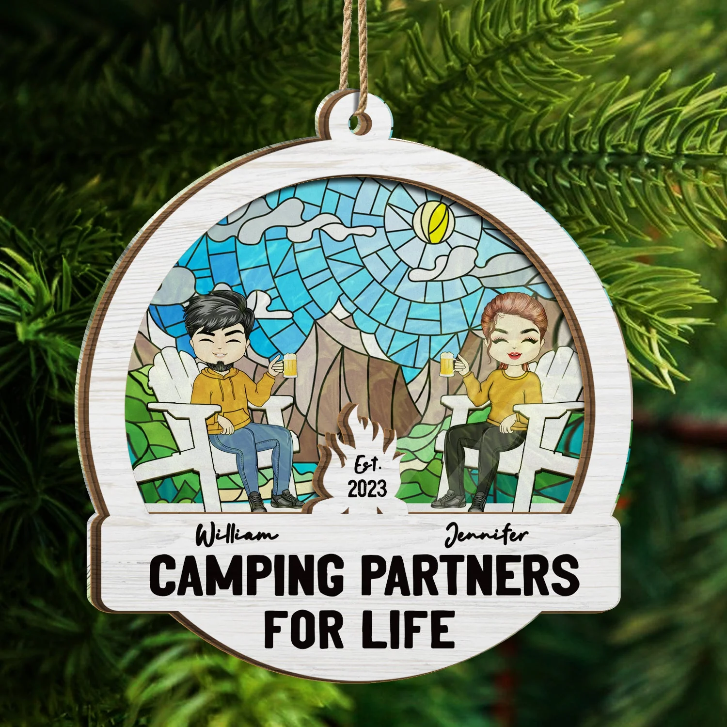 Camping Partners For Life - Christmas Gift For Couples - Personalized Suncatcher Ornament - Image 3