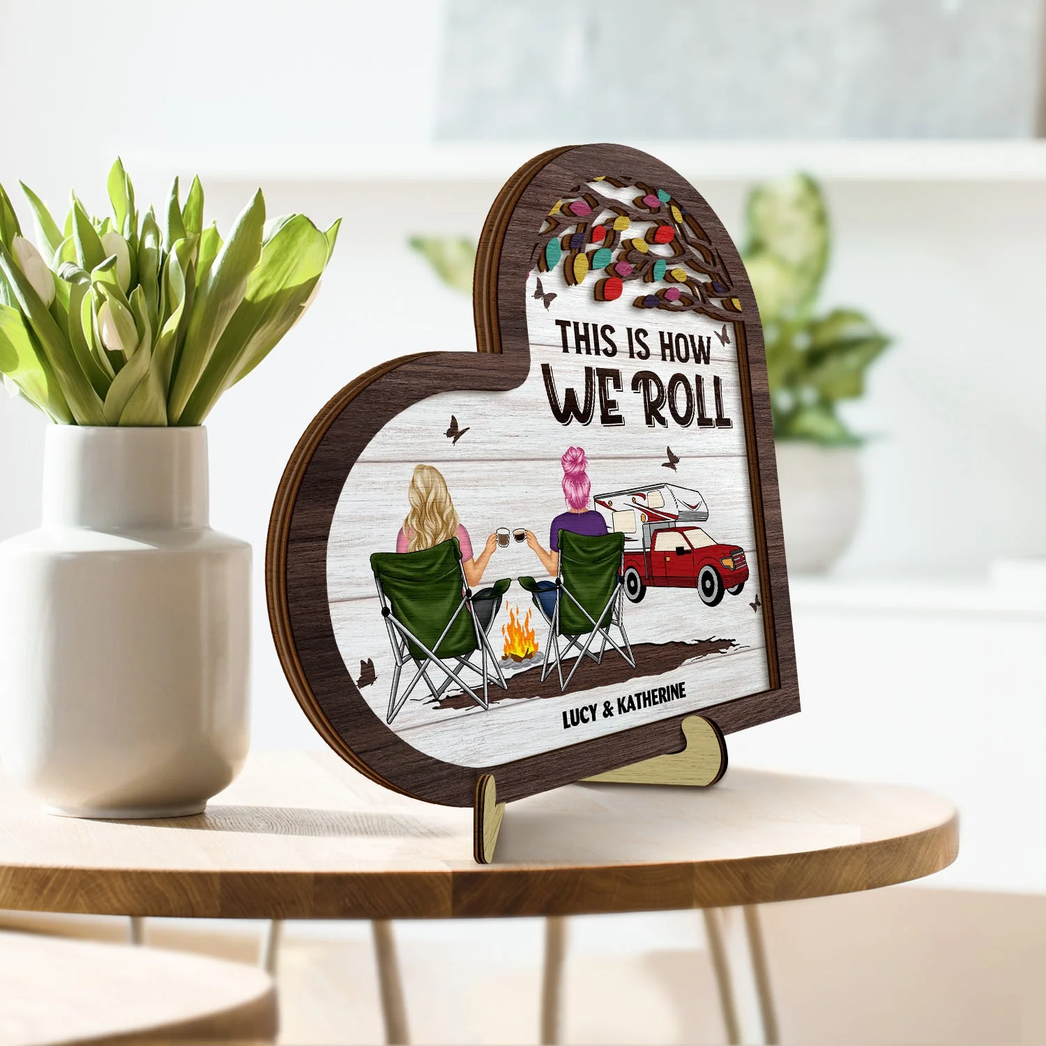 Camping Partners For Life - Gift For Camping Couples - Personalized 2-Layered Wooden Plaque With Stand - Image 3
