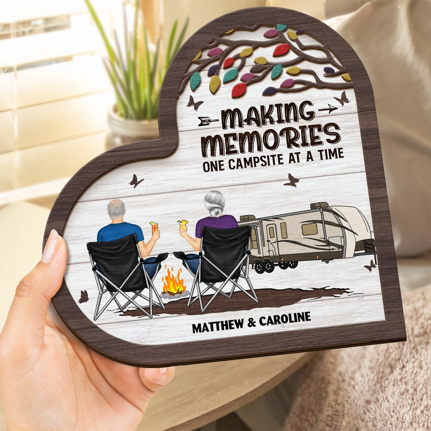 Camping Partners For Life - Gift For Camping Couples - Personalized 2-Layered Wooden Plaque With Stand - Image 4
