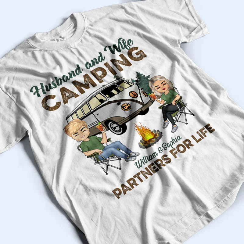 Camping Partners For Life Husband Wife - Couple Gift - Personalized Custom T Shirt - Image 5