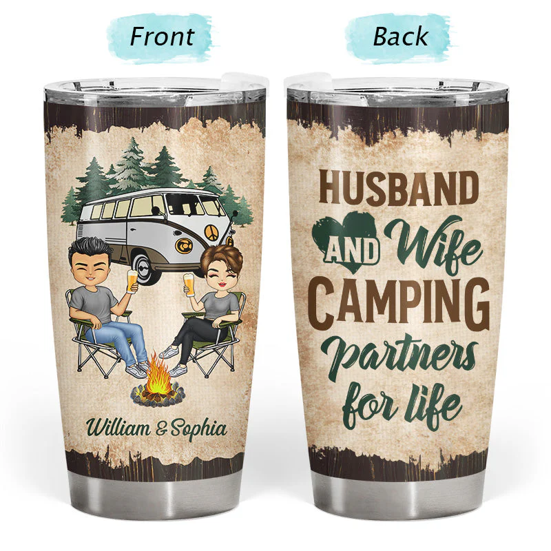 Camping Partners For Life Husband Wife - Couple Gift - Personalized Custom Tumbler - Image 3