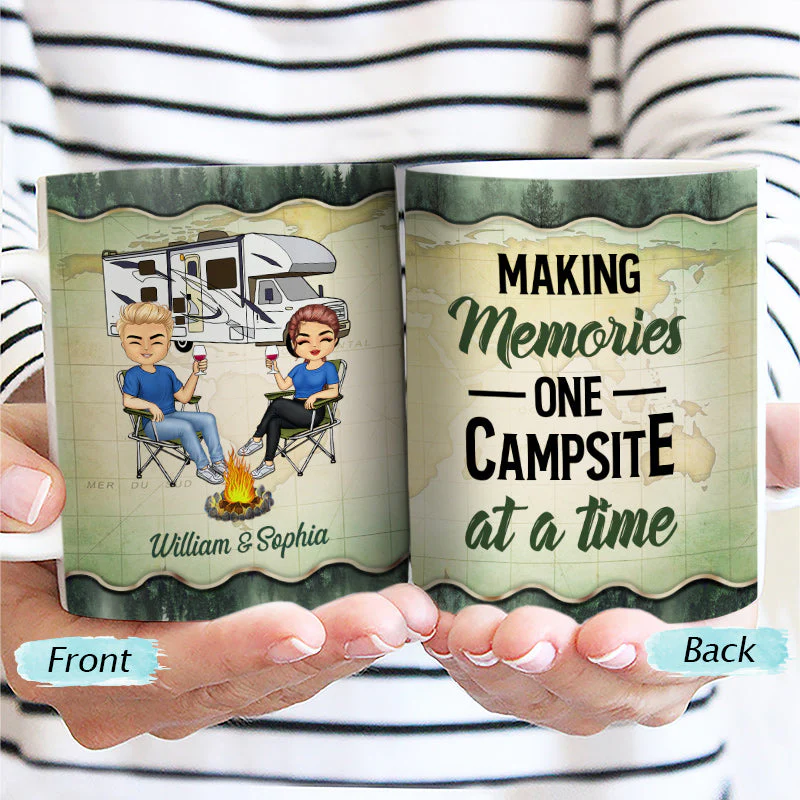 Camping Partners For Life Husband Wife Forest - Couple Gift - Personalized Custom White Edge-to-Edge Mug - Image 2