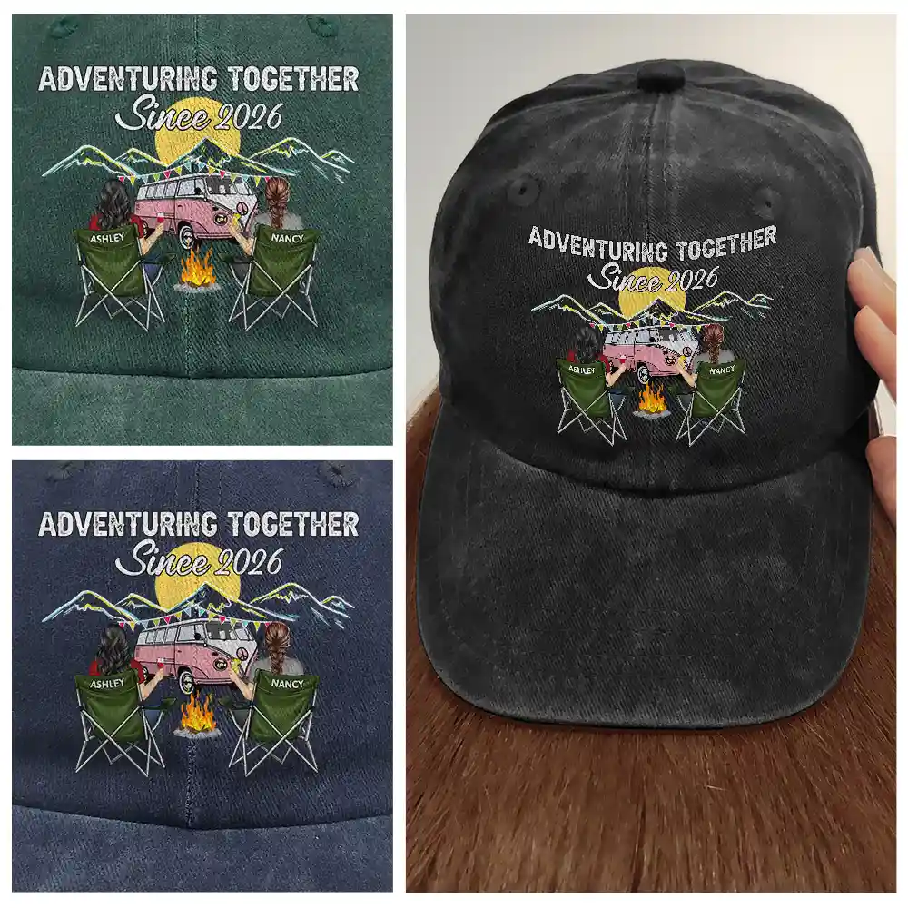 Camping Partners For Life - Personalized Vintage Washed Denim Cap - Image 4