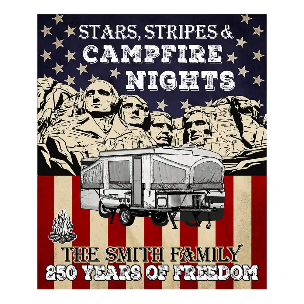 Camping Stars Stripes And Campfire Nights - Personalized Decor Decal - Image 2