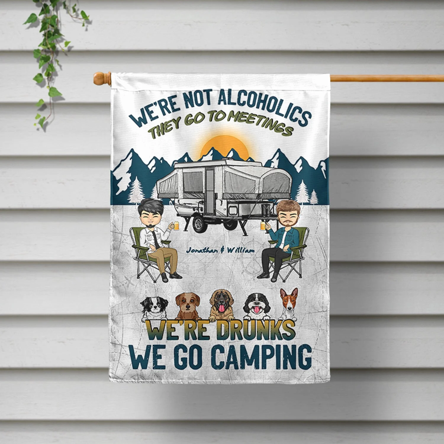 Camping We're Drunks Dog Cat - Gift For Couples - Personalized Custom Flag - Image 2