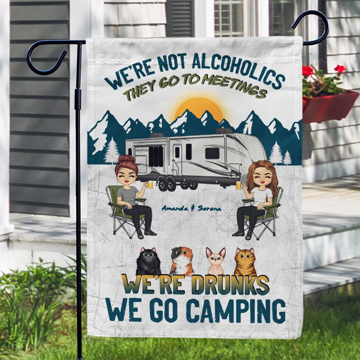 Camping We're Drunks Dog Cat - Gift For Couples - Personalized Custom Flag - Image 3