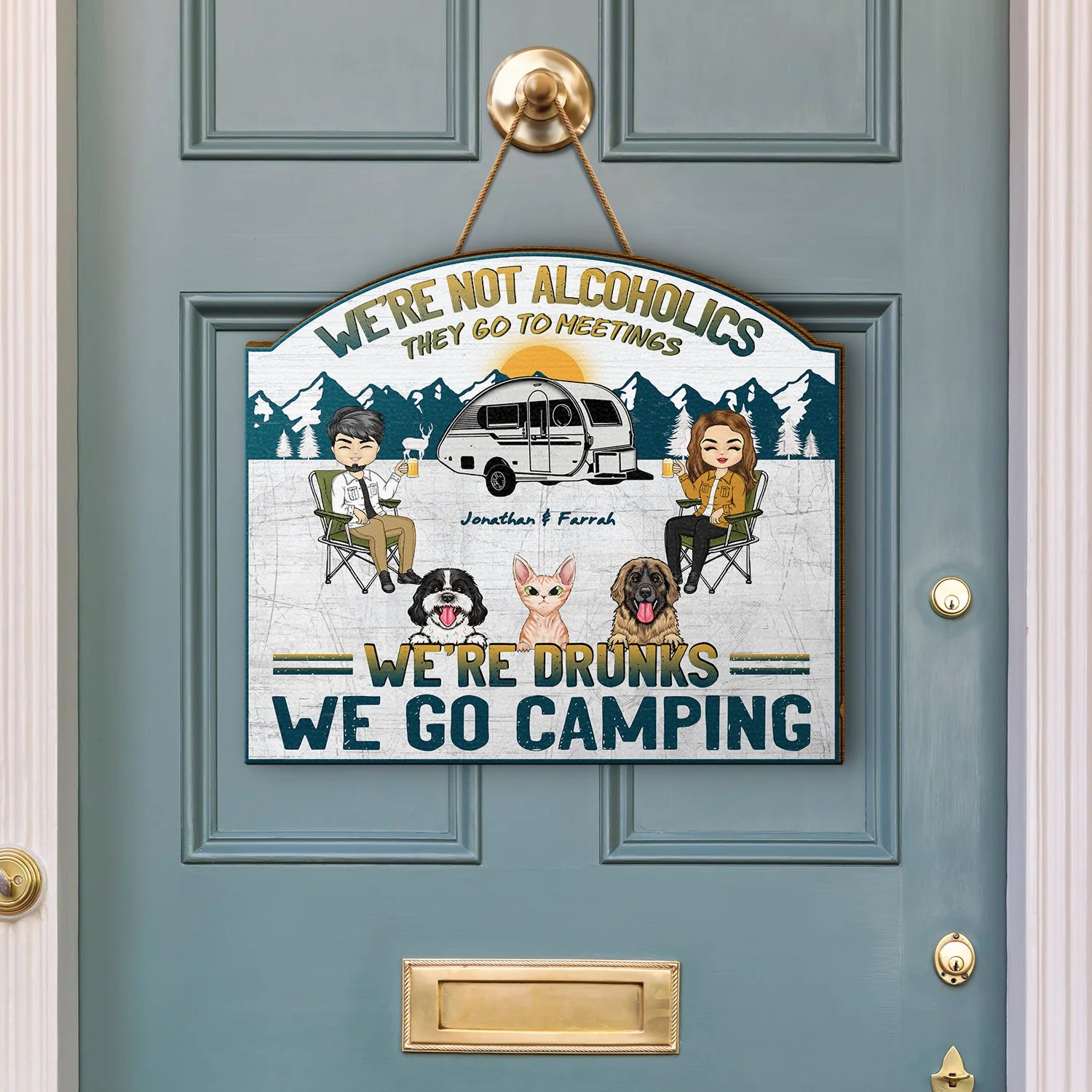 Camping We're Drunks Dog Cat - Gift For Couples - Personalized Custom Shaped Wood Sign - Image 3