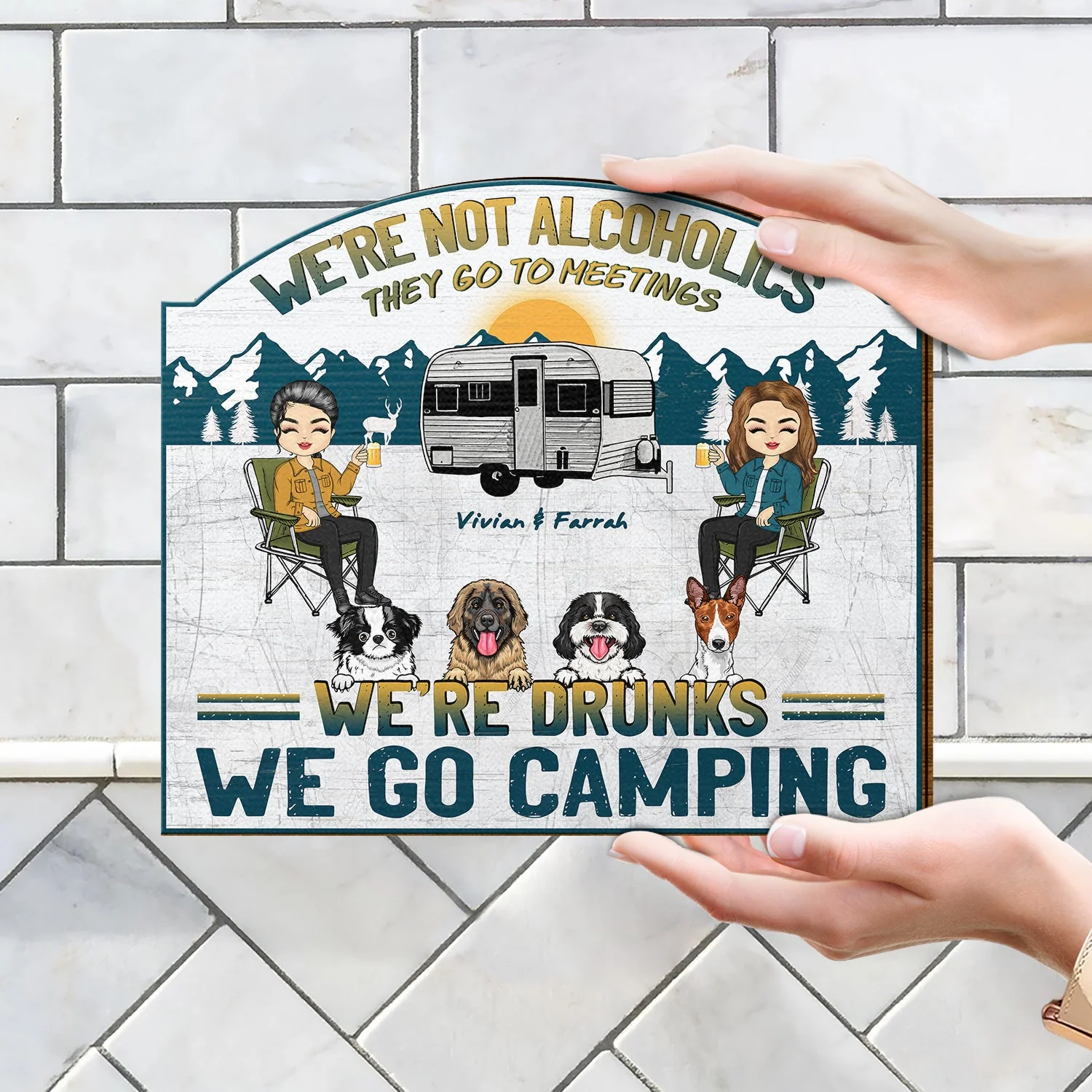 Camping We're Drunks Dog Cat - Gift For Couples - Personalized Custom Shaped Wood Sign - Image 4