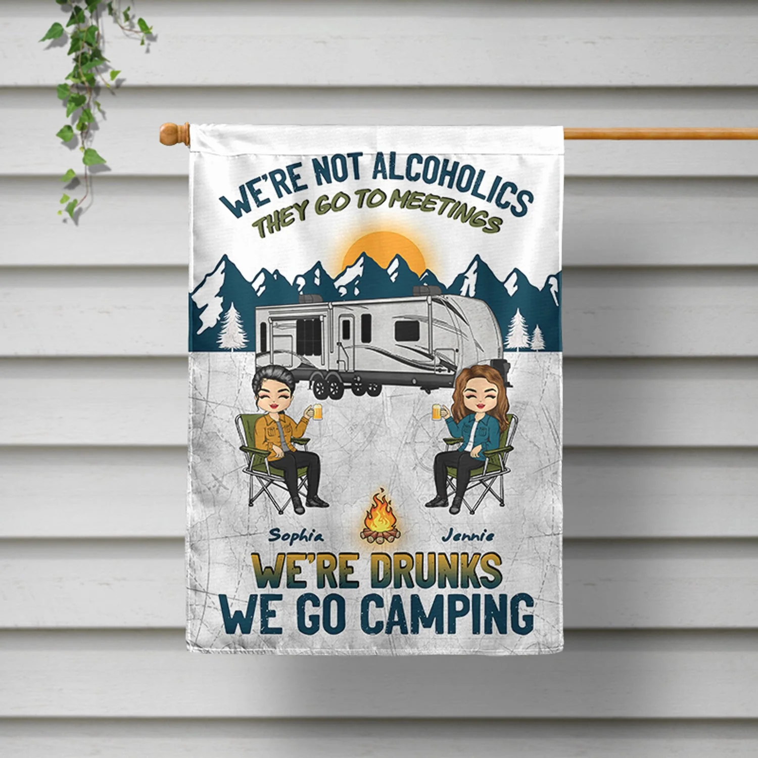 Camping We're Drunks - Gift For Bestie - Personalized Custom Flag - Image 2