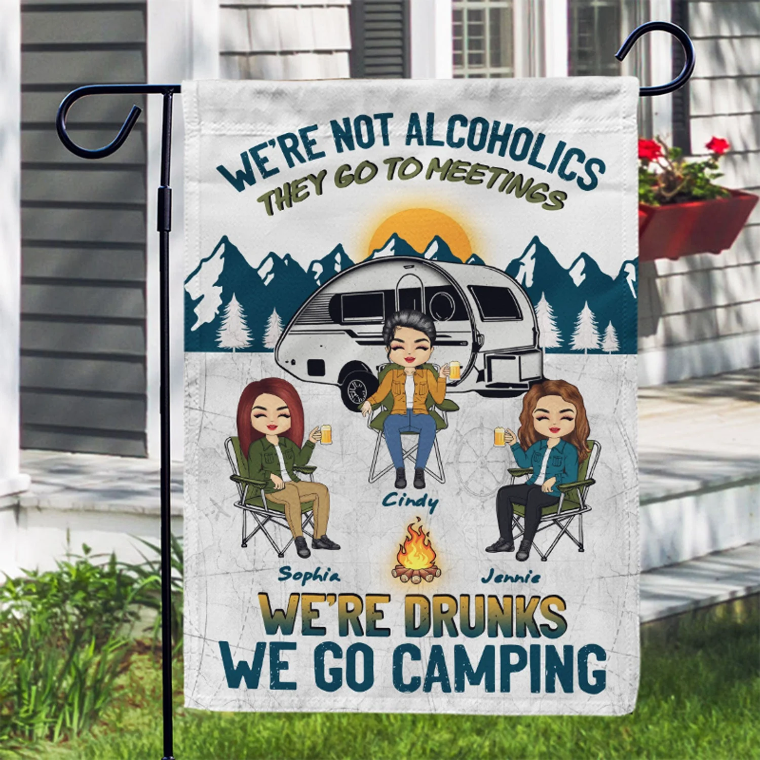 Camping We're Drunks - Gift For Bestie - Personalized Custom Flag - Image 3