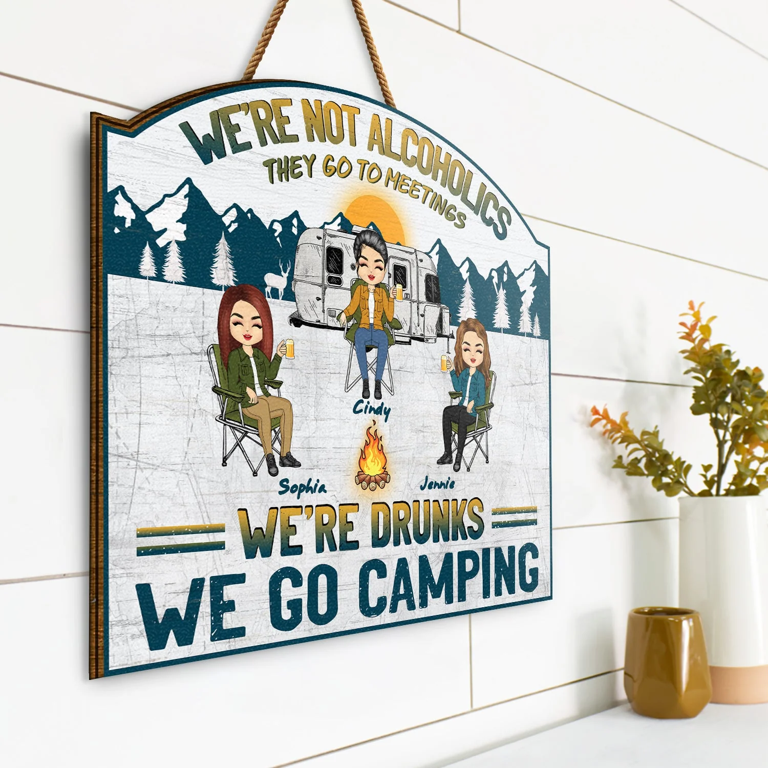 Camping We're Drunks - Gift For Bestie - Personalized Custom Shaped Wood Sign - Image 2