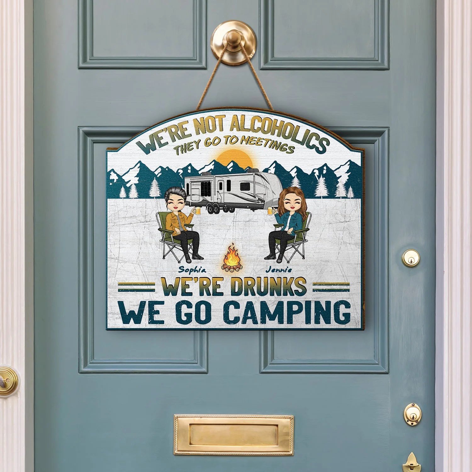 Camping We're Drunks - Gift For Bestie - Personalized Custom Shaped Wood Sign - Image 3