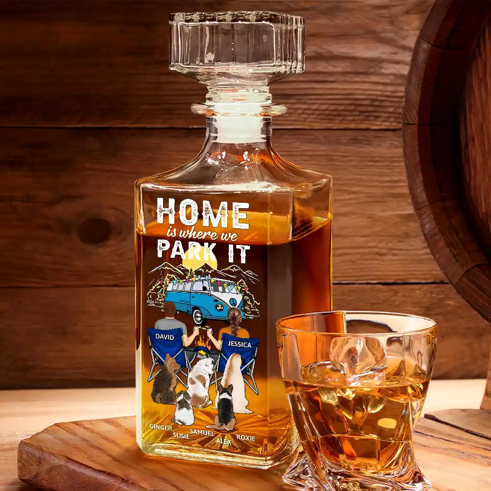 Camping You And Me And The Dogs - Personalized Square Whiskey Bottle - Image 2