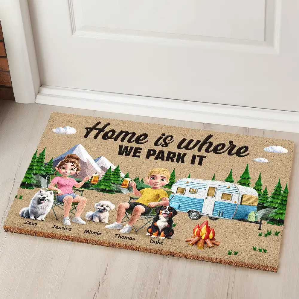 Camping You & Me And The Dogs - Personalized Coconut Doormat - Image 2