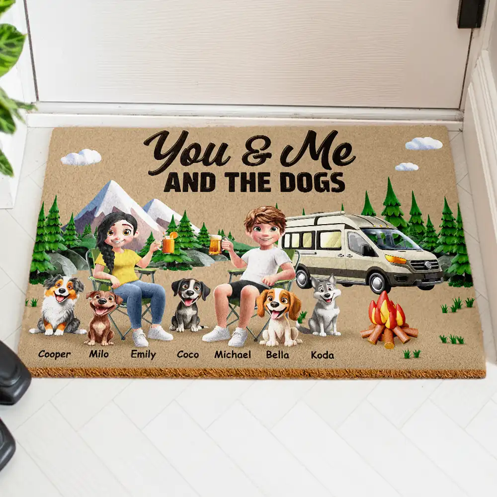Camping You & Me And The Dogs - Personalized Coconut Doormat - Image 3