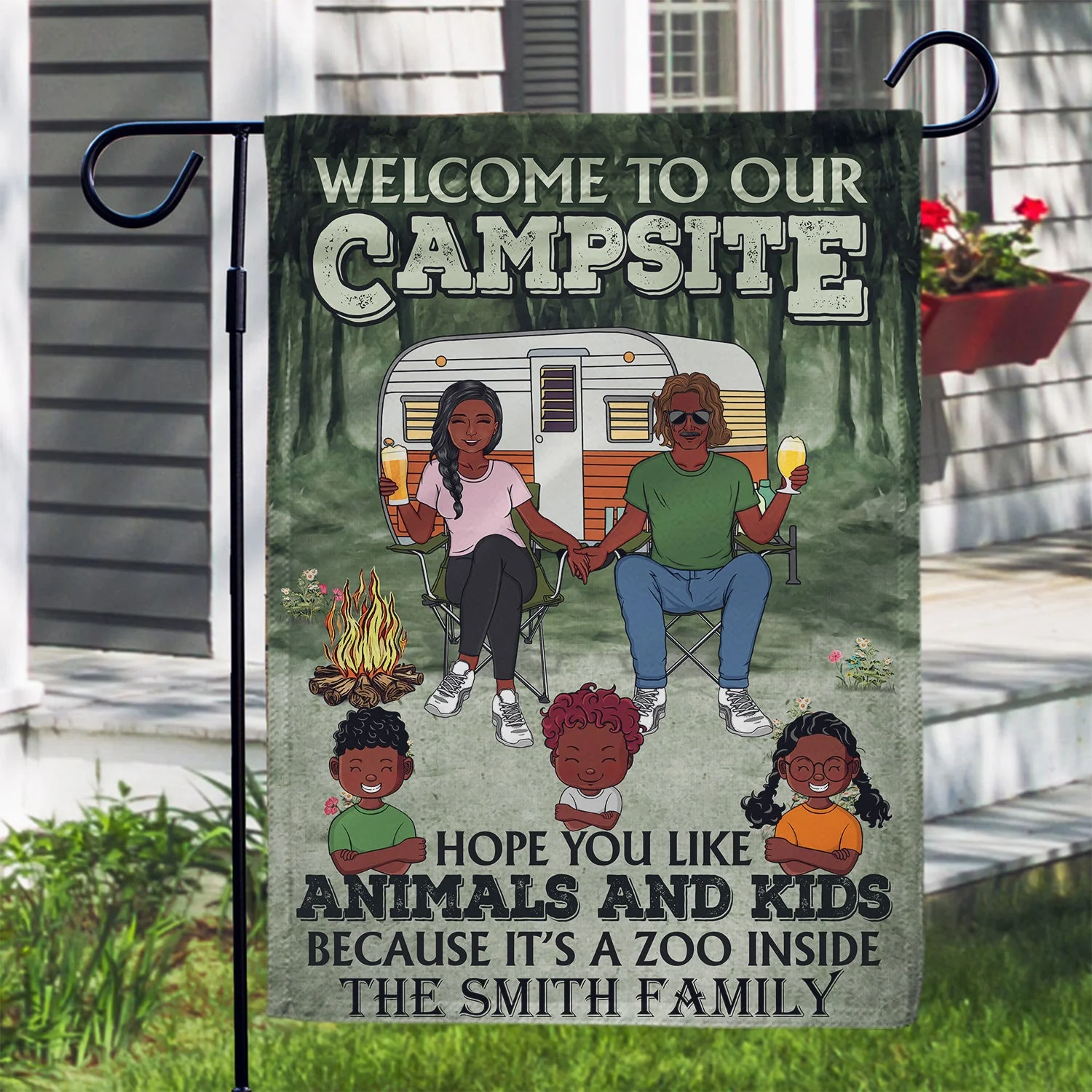 Campsite Hope You Like Animals And Kids - Gift For Camping Lovers, Couple, Parents, Pet Lovers - Personalized Custom Flag - Image 3