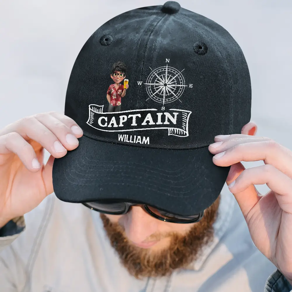 Captain Boating - Personalized Vintage Washed Denim Cap - Image 2