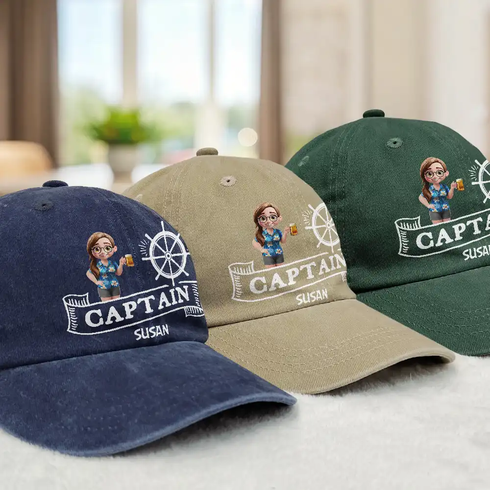 Captain Boating - Personalized Vintage Washed Denim Cap - Image 3