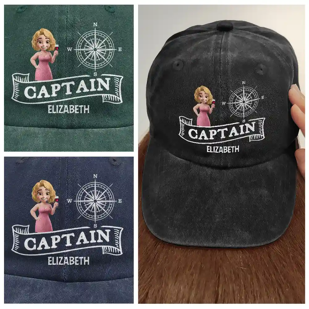 Captain Boating - Personalized Vintage Washed Denim Cap - Image 4