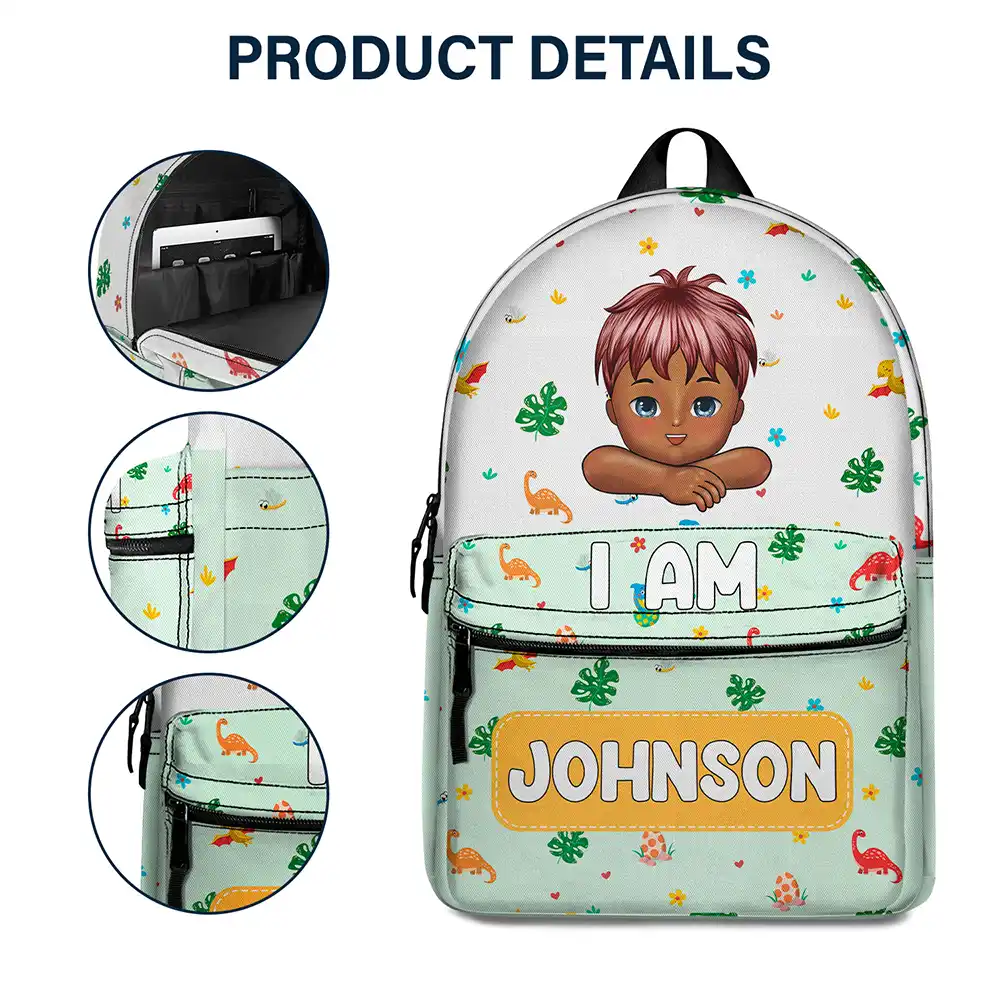 Car Mermaid Unicorn Dinosaur Astronaut Kids - Personalized Canvas Backpack - Image 5