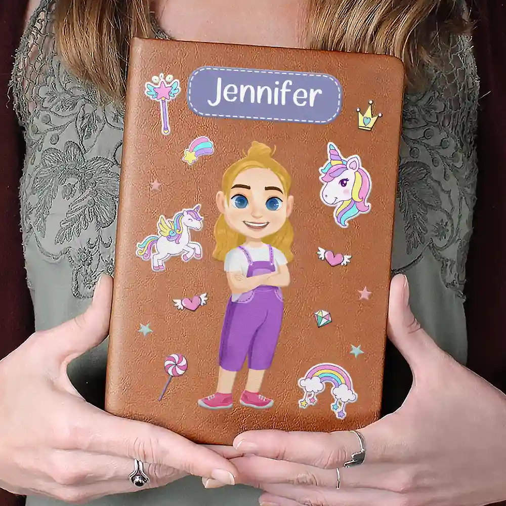 Car Mermaid Unicorn Dinosaur Astronaut Kids - Personalized Leather Journal - Image 4