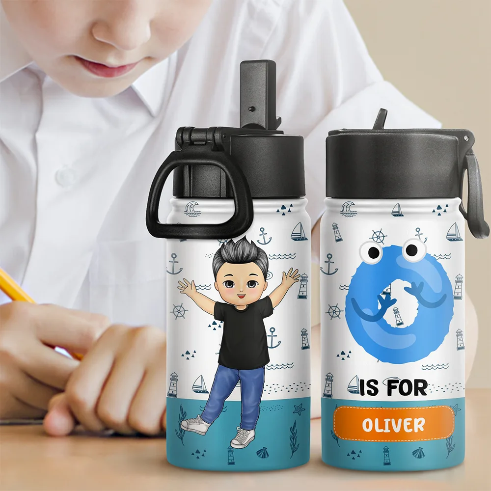 Car Mermaid Unicorn Dinosaur Astronaut Letter Kids - Personalized Kids Water Bottle - Image 2