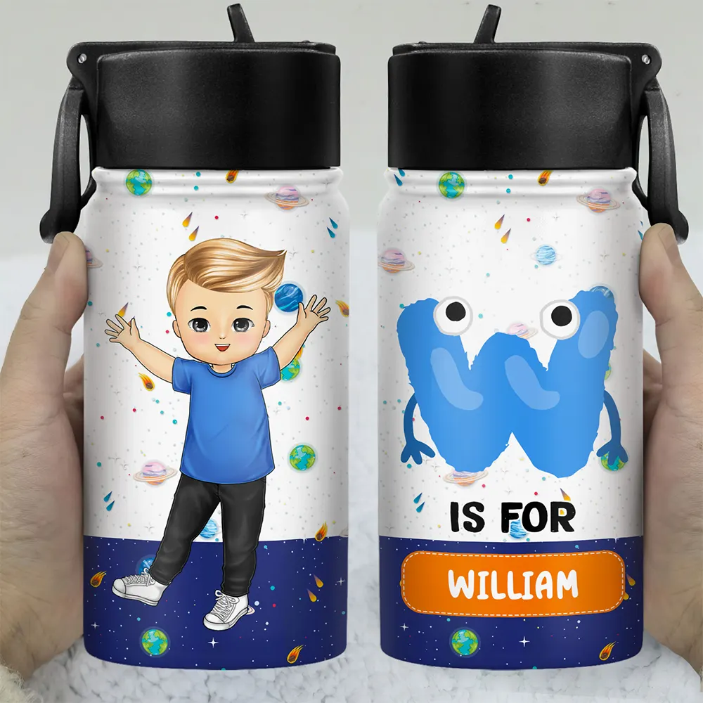 Car Mermaid Unicorn Dinosaur Astronaut Letter Kids - Personalized Kids Water Bottle - Image 3