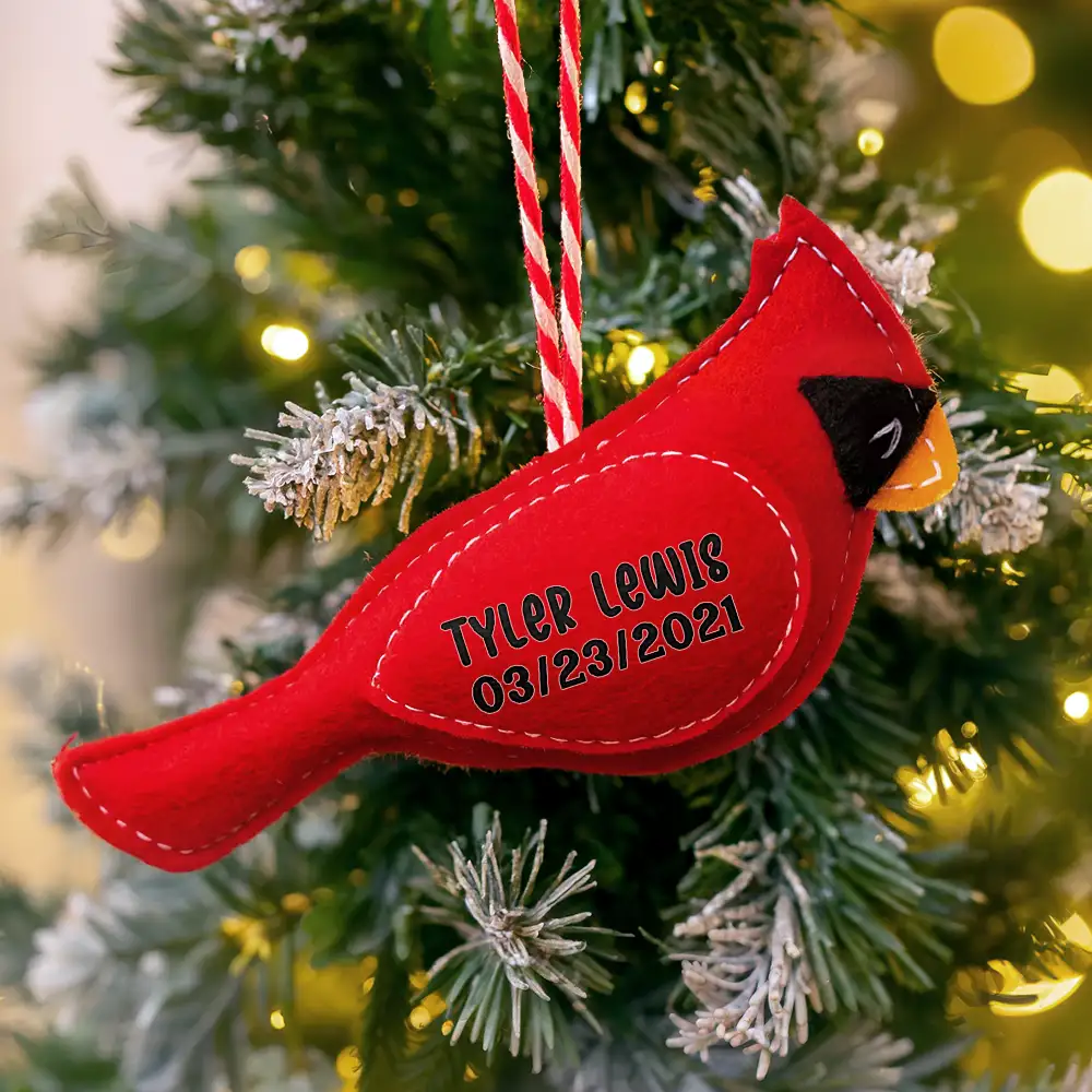 Cardinal Bird Memorial Family Mom Dad - Personalized Wool Felt Ornament - Image 3