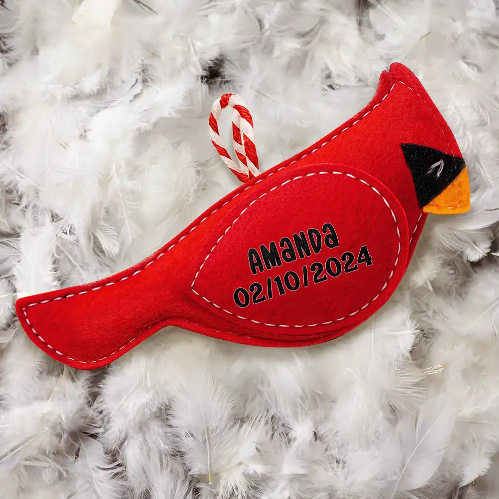 Cardinal Bird Memorial Family Mom Dad - Personalized Wool Felt Ornament - Image 4