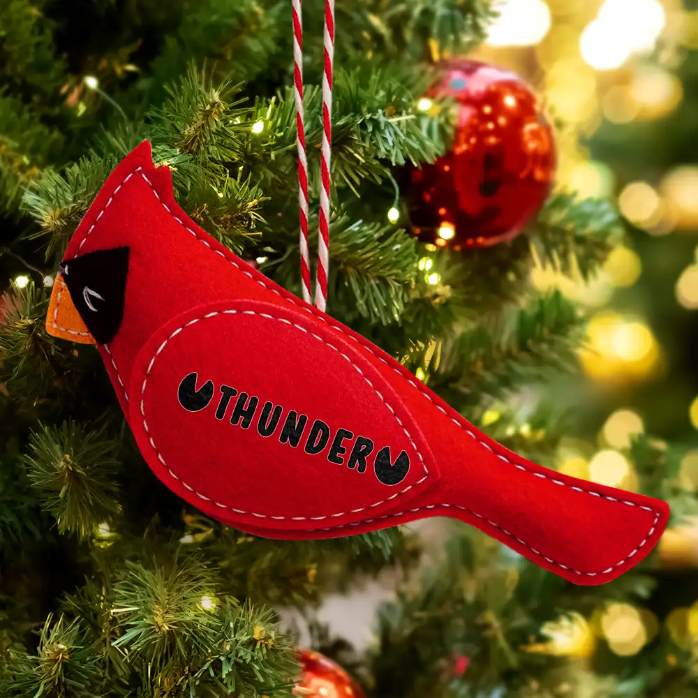 Cardinal Bird Memorial Pet Loss Dog Cat - Personalized Wool Felt Ornament - Image 2