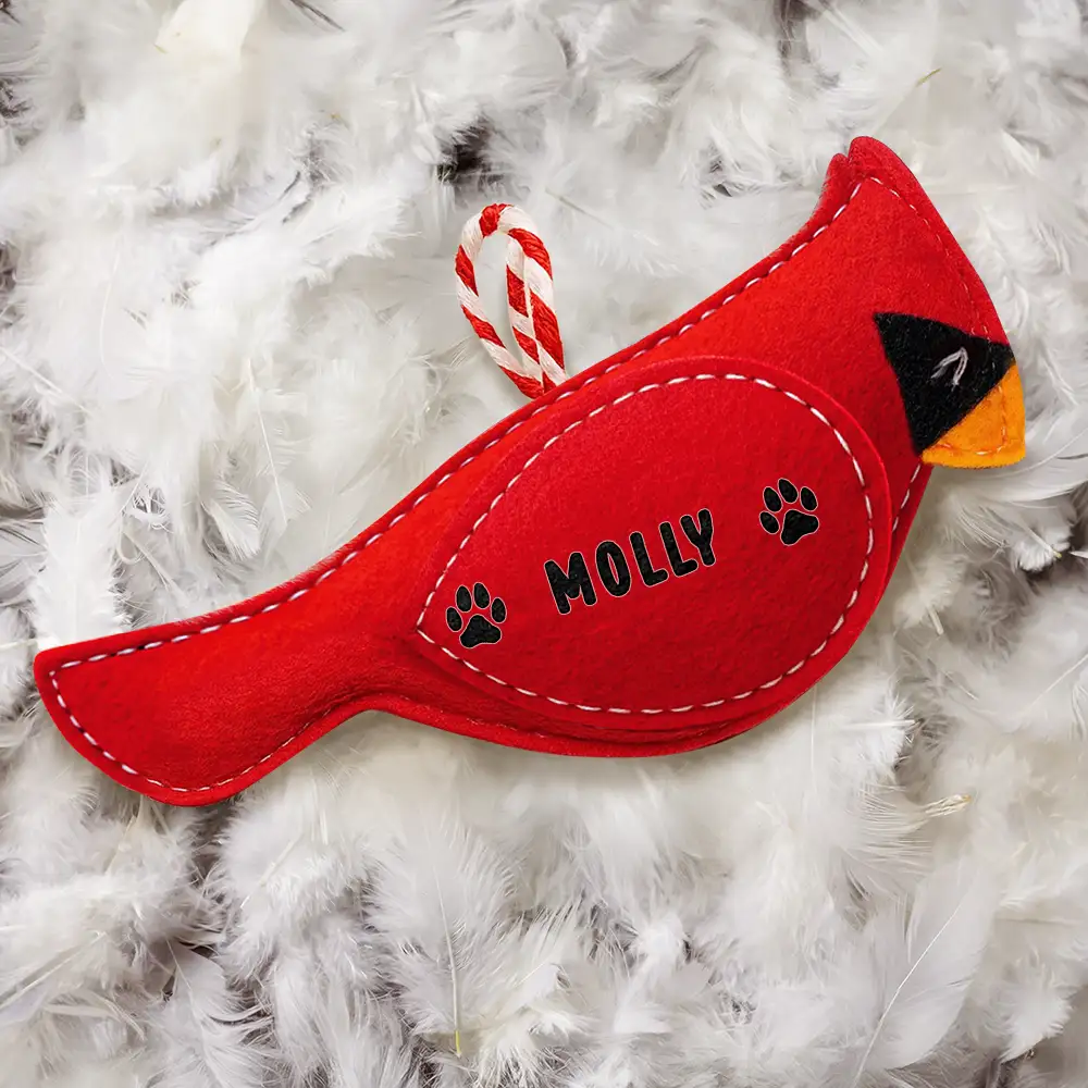 Cardinal Bird Memorial Pet Loss Dog Cat - Personalized Wool Felt Ornament - Image 4