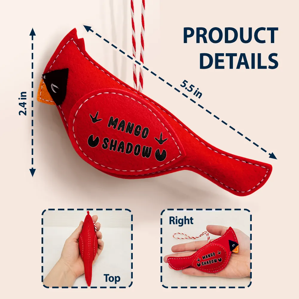 Cardinal Bird Memorial Pet Loss Dog Cat - Personalized Wool Felt Ornament - Image 5