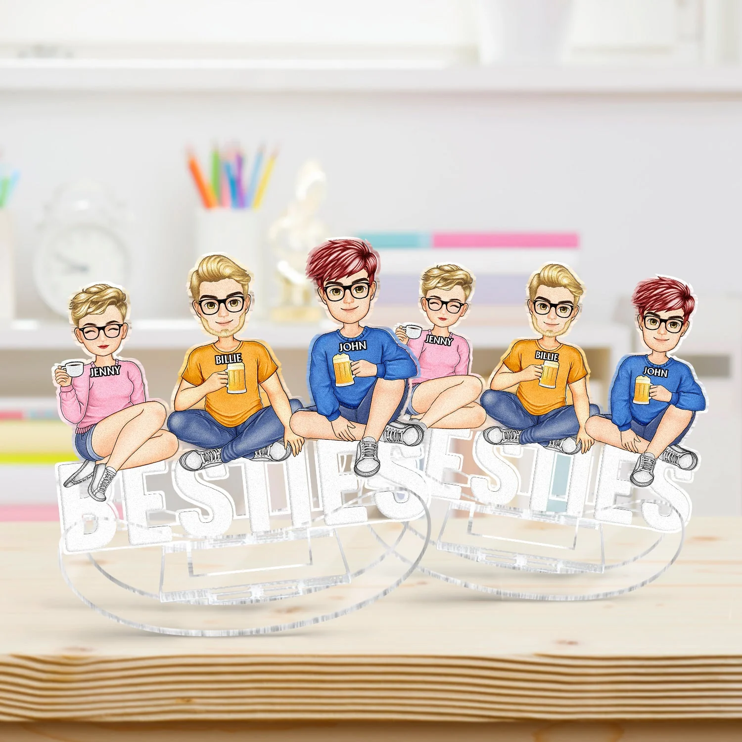 Cartoon Bestie - Birthday, Loving Gift For Friend, Sister, Brother - Personalized Acrylic Shaking Stand - Image 3