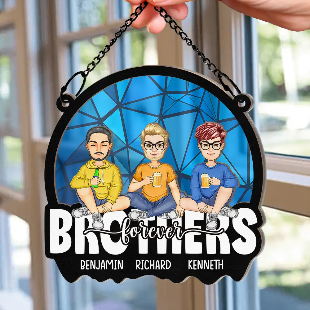 Cartoon Besties Friends Sitting Together - Personalized Window Hanging Suncatcher Ornament - Image 2