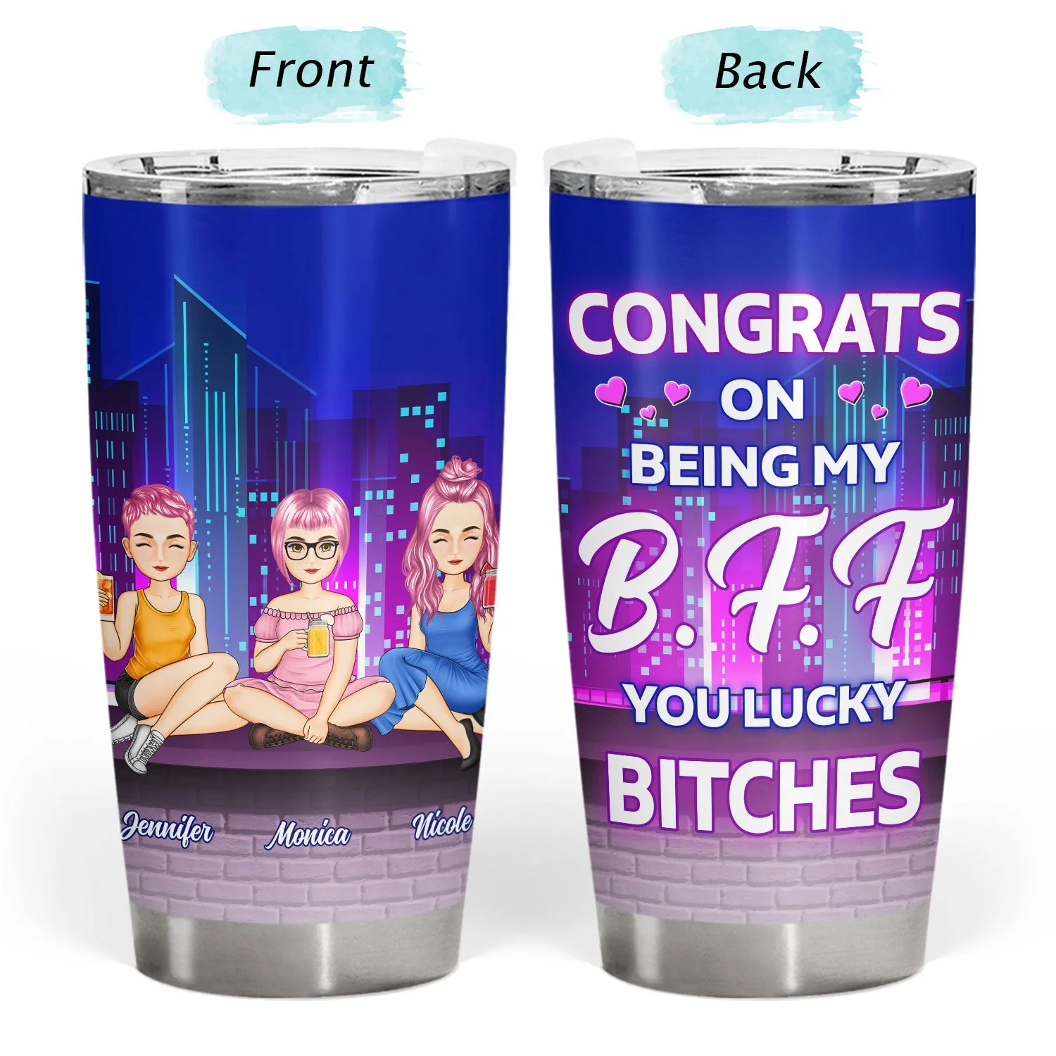 Cartoon Building Congrats On Being My Bestie - Gift For Bestie - Personalized Tumbler - Image 3