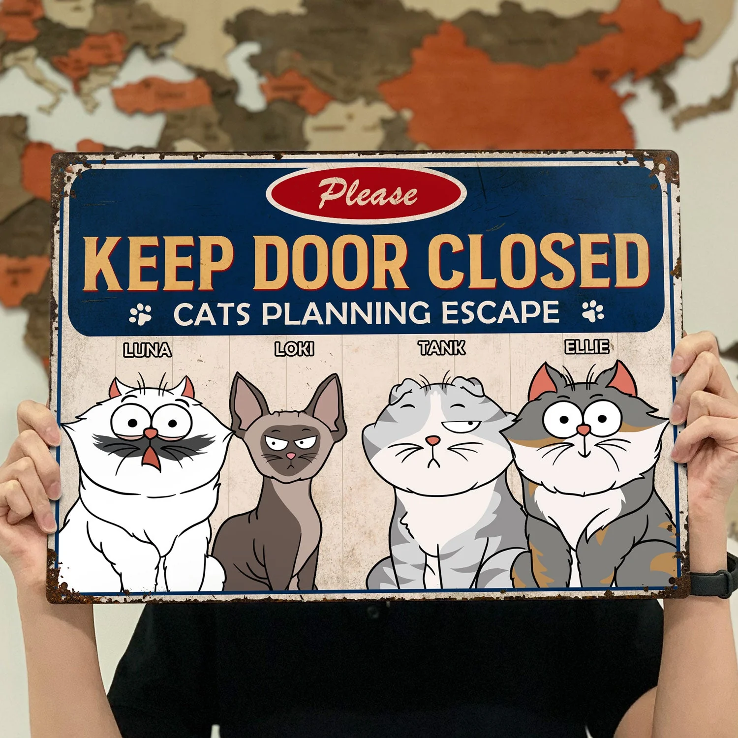 Cartoon Cats Planning Escape - Gift For Cat Lovers - Personalized Classic Metal Signs - Image 4