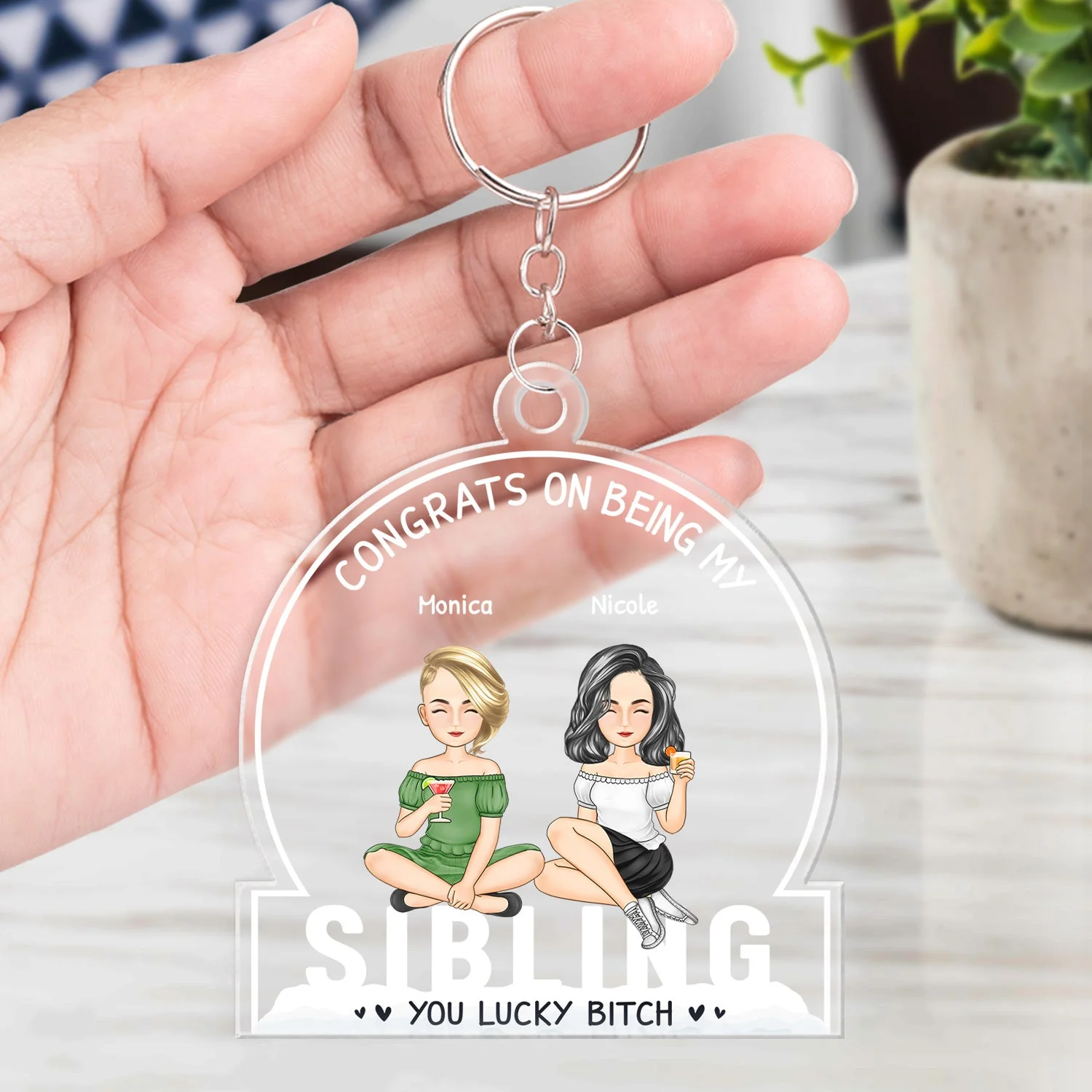 Cartoon Congrats On Being My Bestie - Gift For Bestie - Personalized Acrylic Keychain - Image 4
