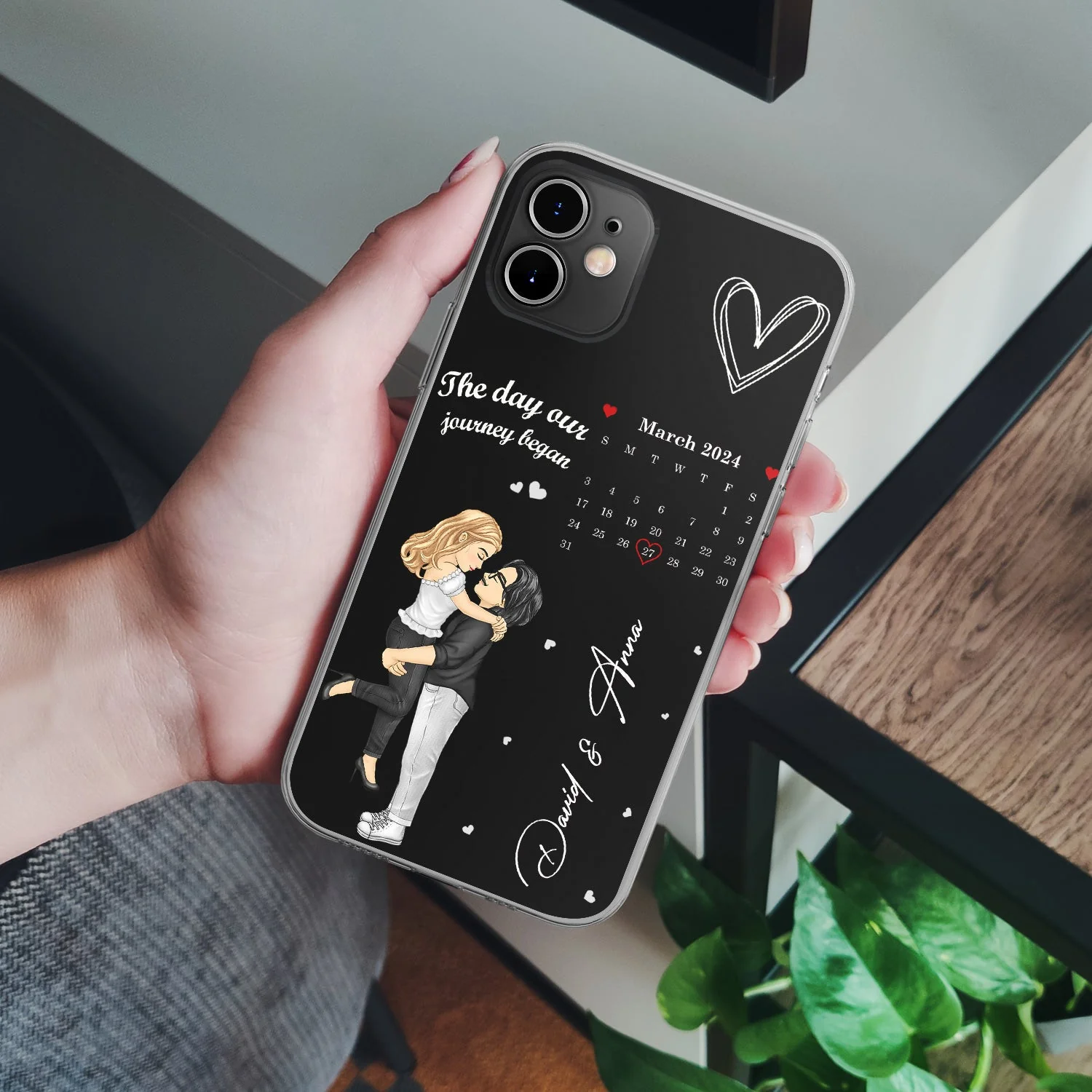 Cartoon Couple Calendar The Day Our Journey Began - Gift For Couples - Personalized Clear Phone Case - Image 4