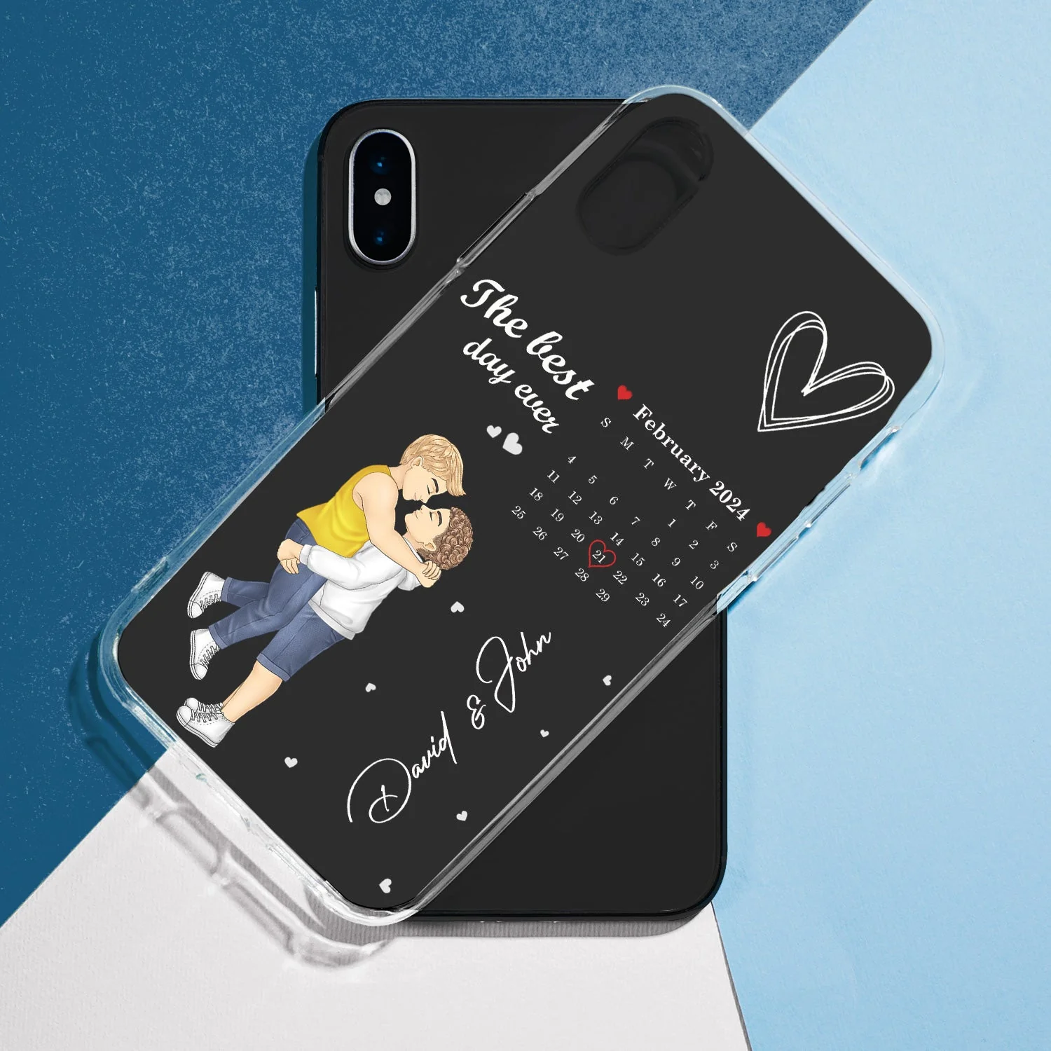 Cartoon Couple Calendar The Day Our Journey Began - Gift For Couples - Personalized Clear Phone Case - Image 5