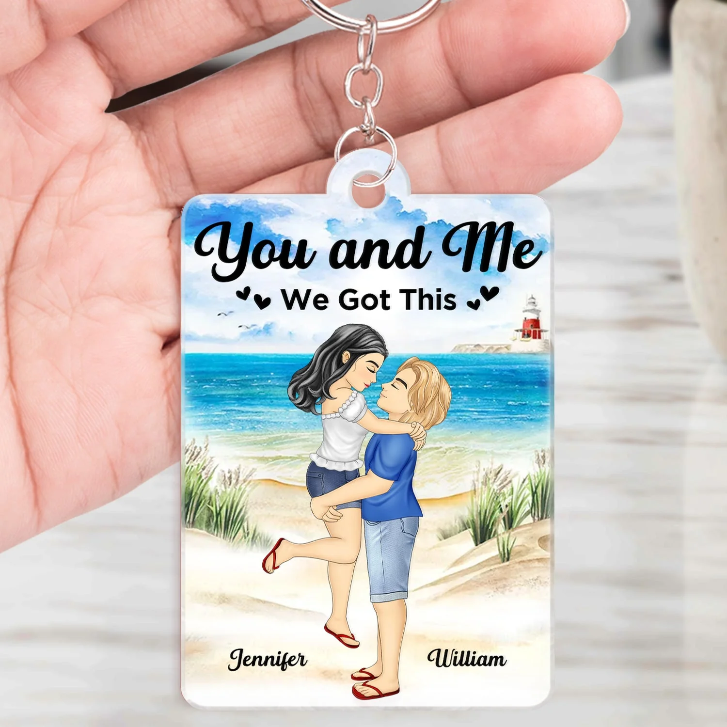 Cartoon Couple QR Code You're The Only One - Personalized Acrylic Keychain - Image 5