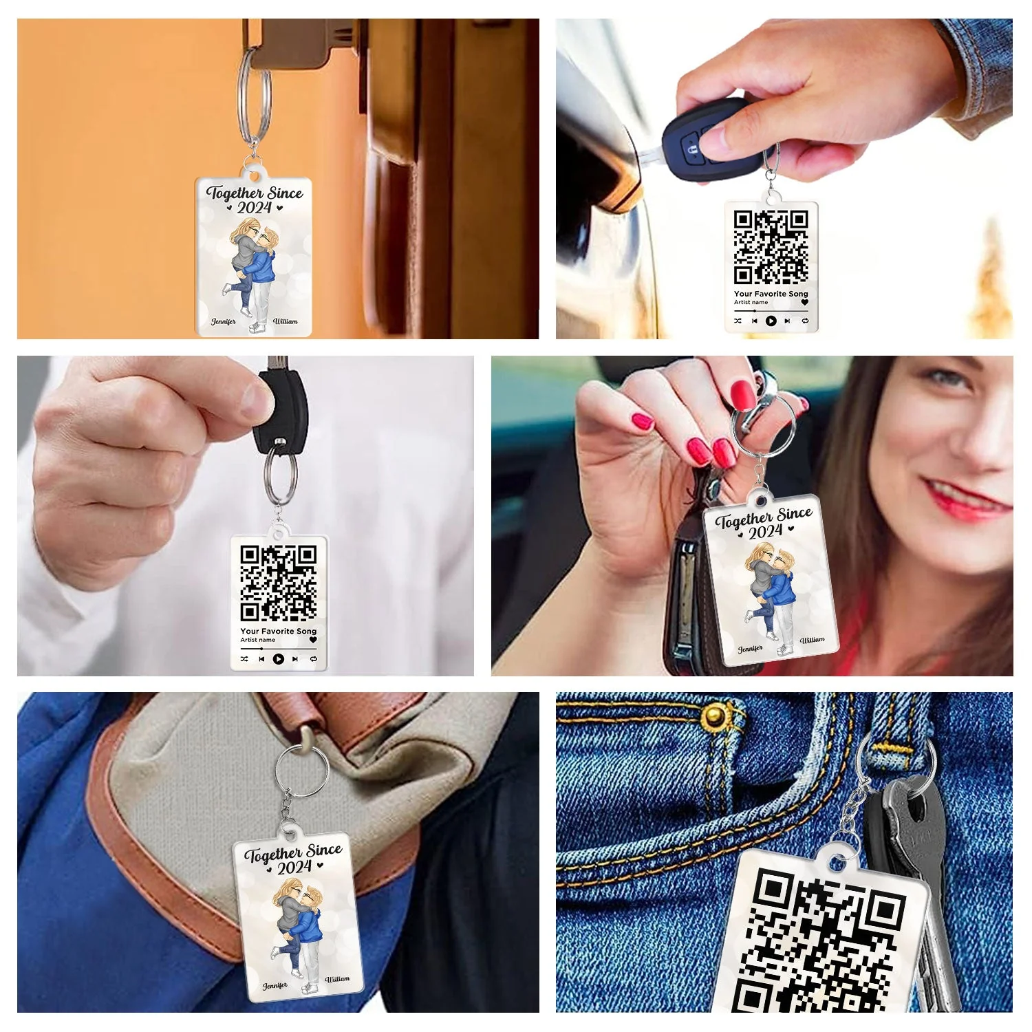 Cartoon Couple QR Code You're The Only One - Personalized Acrylic Keychain - Image 7