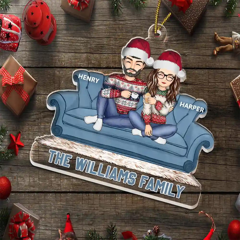 Cartoon Couple With Kids And Pets - Personalized Cutout Acrylic Ornament - Image 6