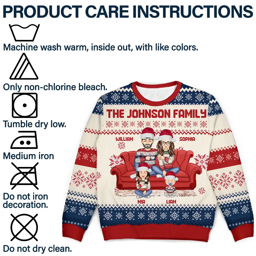Cartoon Couple With Kids And Pets - Personalized Unisex Ugly Sweater - Image 7